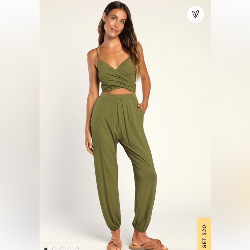 Lulu's Olive Green Wrap Crop Top & Jogger Set